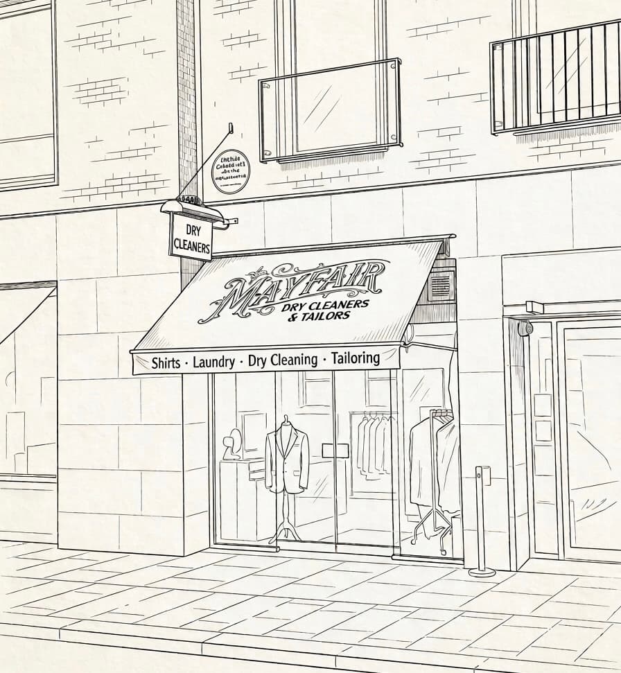 Mayfair Dry Cleaners & Tailors shopfront on Half Moon Street